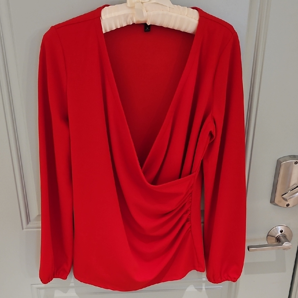 Talbots Vibrant Red Drape Blouse
